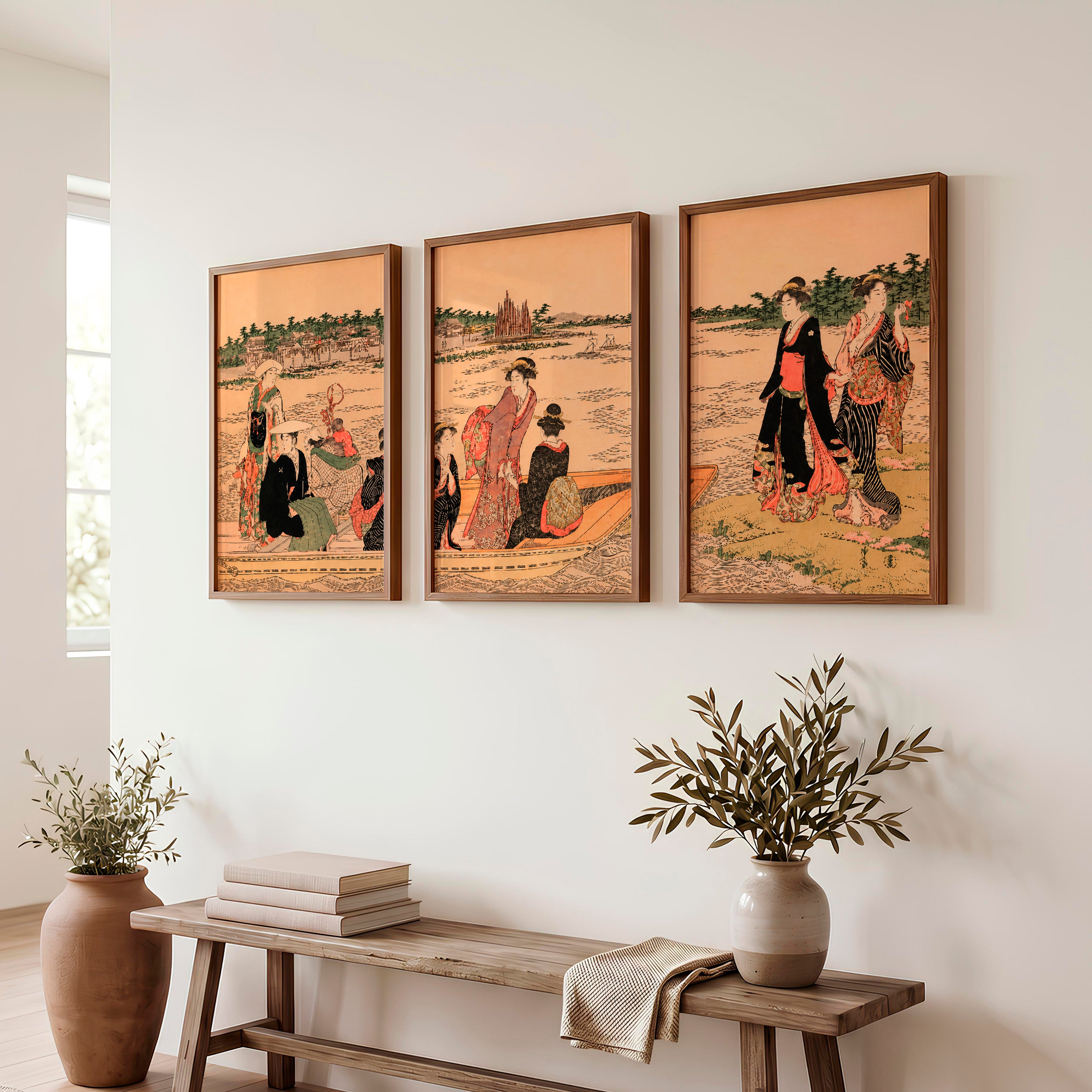 Elegant Japanese Bird Art Featuring a Flying Crane Over Mountains - Dark Brown Framed Poster No Border - Artworksets