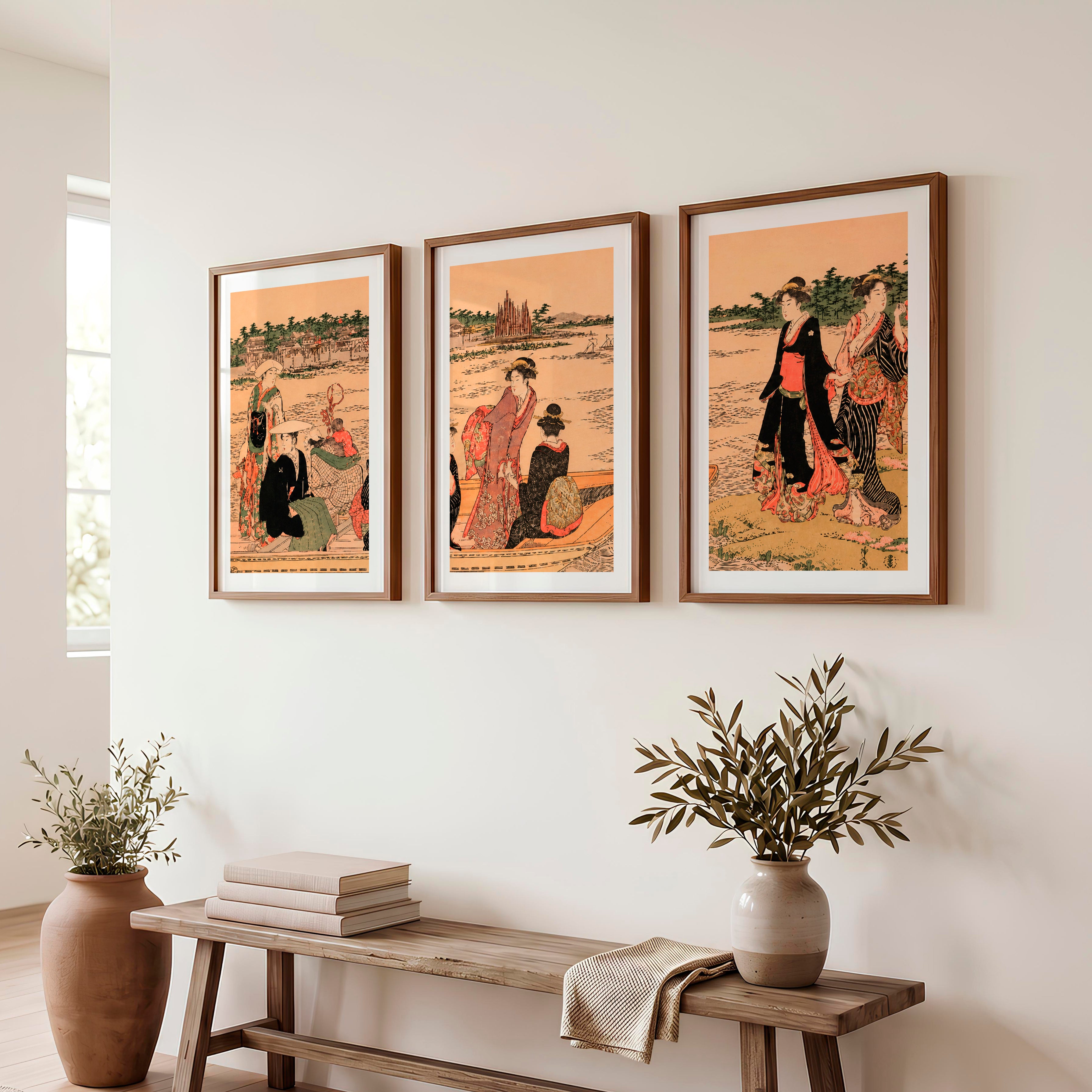 Elegant Japanese Bird Art Featuring a Flying Crane Over Mountains - Dark Brown Framed Poster with White Border - Artworksets
