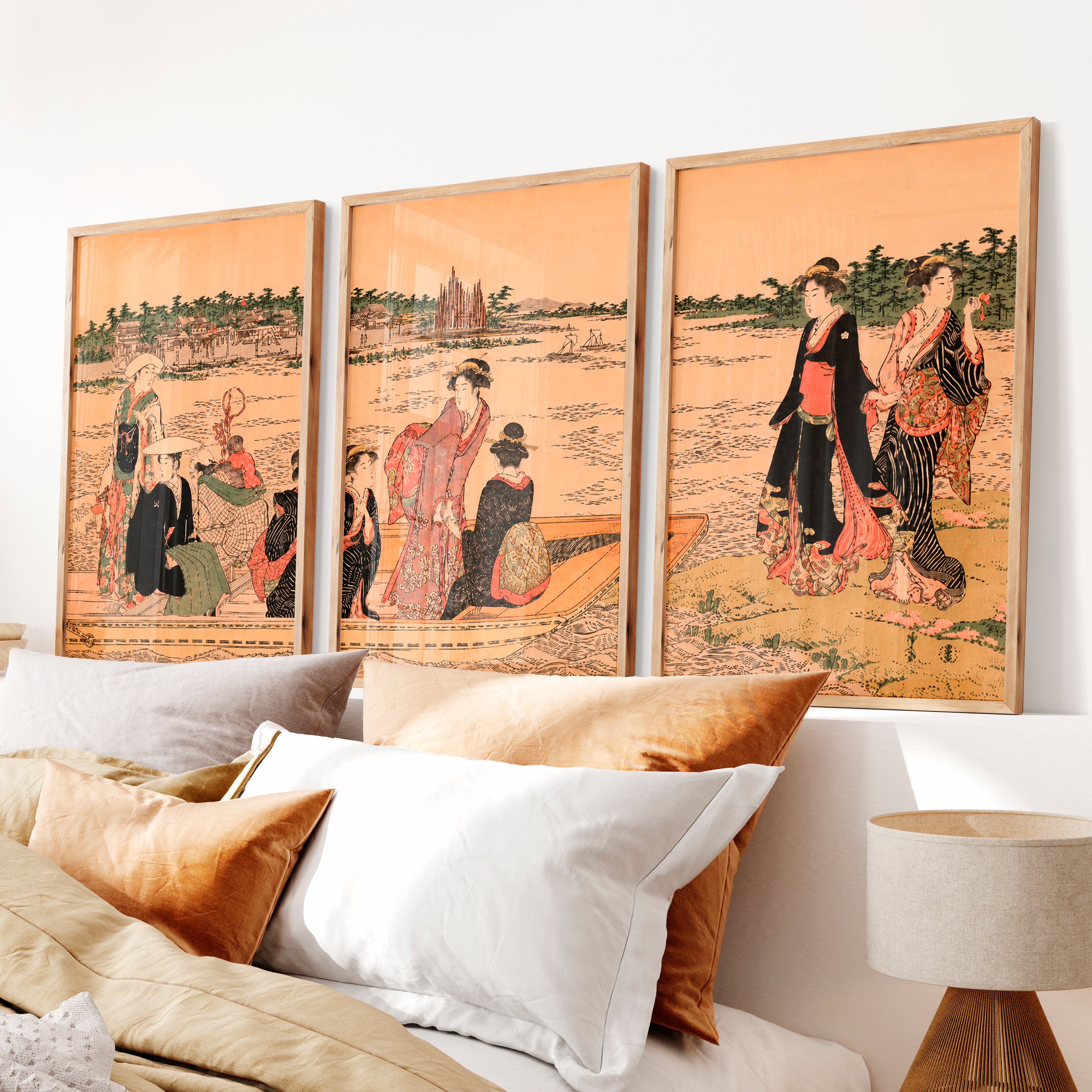 Elegant Japanese Bird Art Featuring a Flying Crane Over Mountains - Natural Wood Framed Poster No Border - Artworksets
