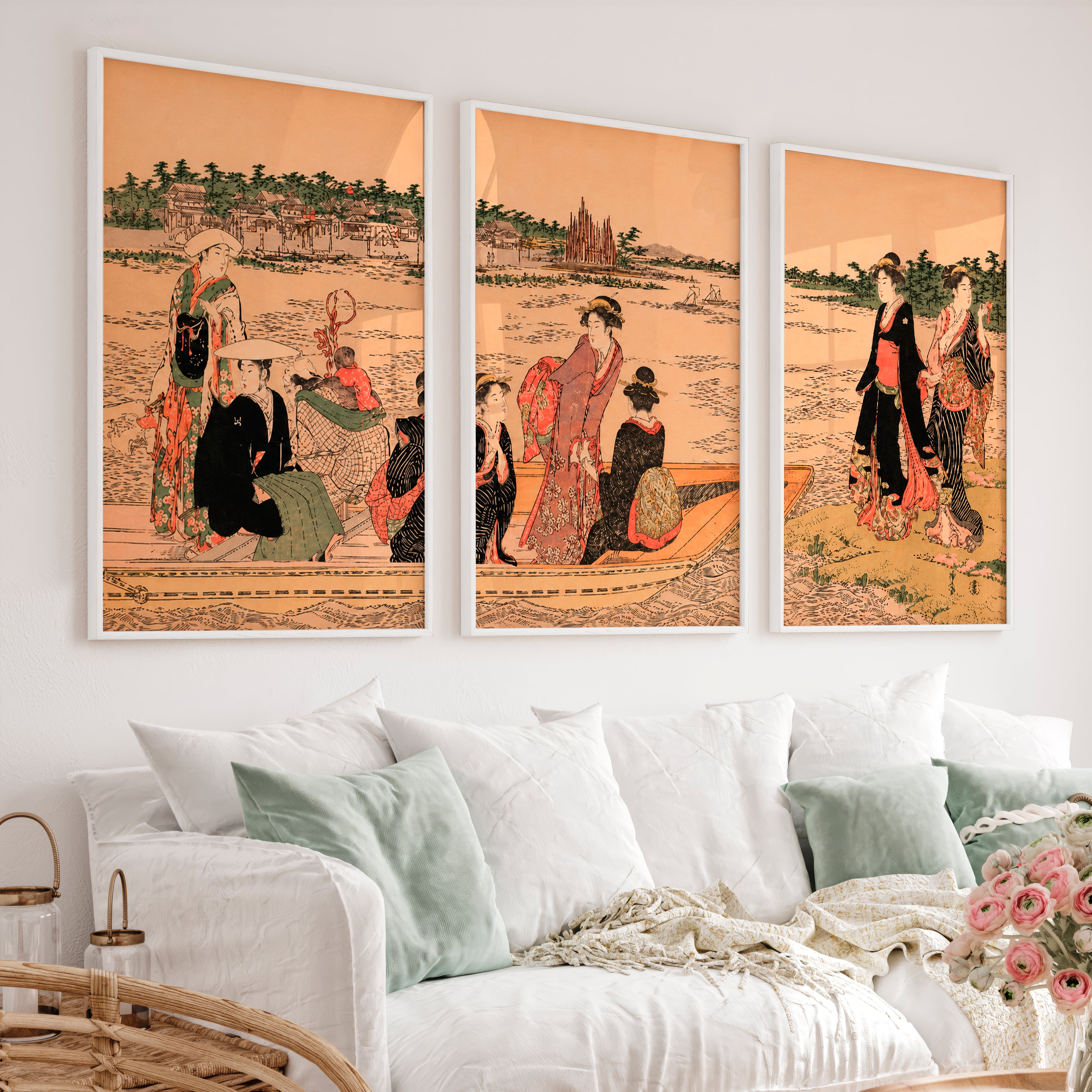 Elegant Japanese Bird Art Featuring a Flying Crane Over Mountains - White Framed Poster No Border - Artworksets