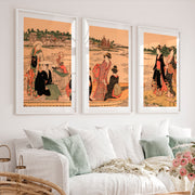 Elegant Japanese Bird Art Featuring a Flying Crane Over Mountains - White Framed Poster with White Border - Artworksets