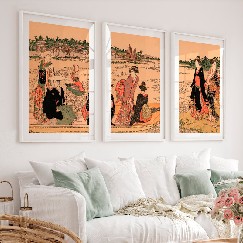 Elegant Japanese Bird Art Featuring a Flying Crane Over Mountains - White Framed Poster with White Border - Artworksets