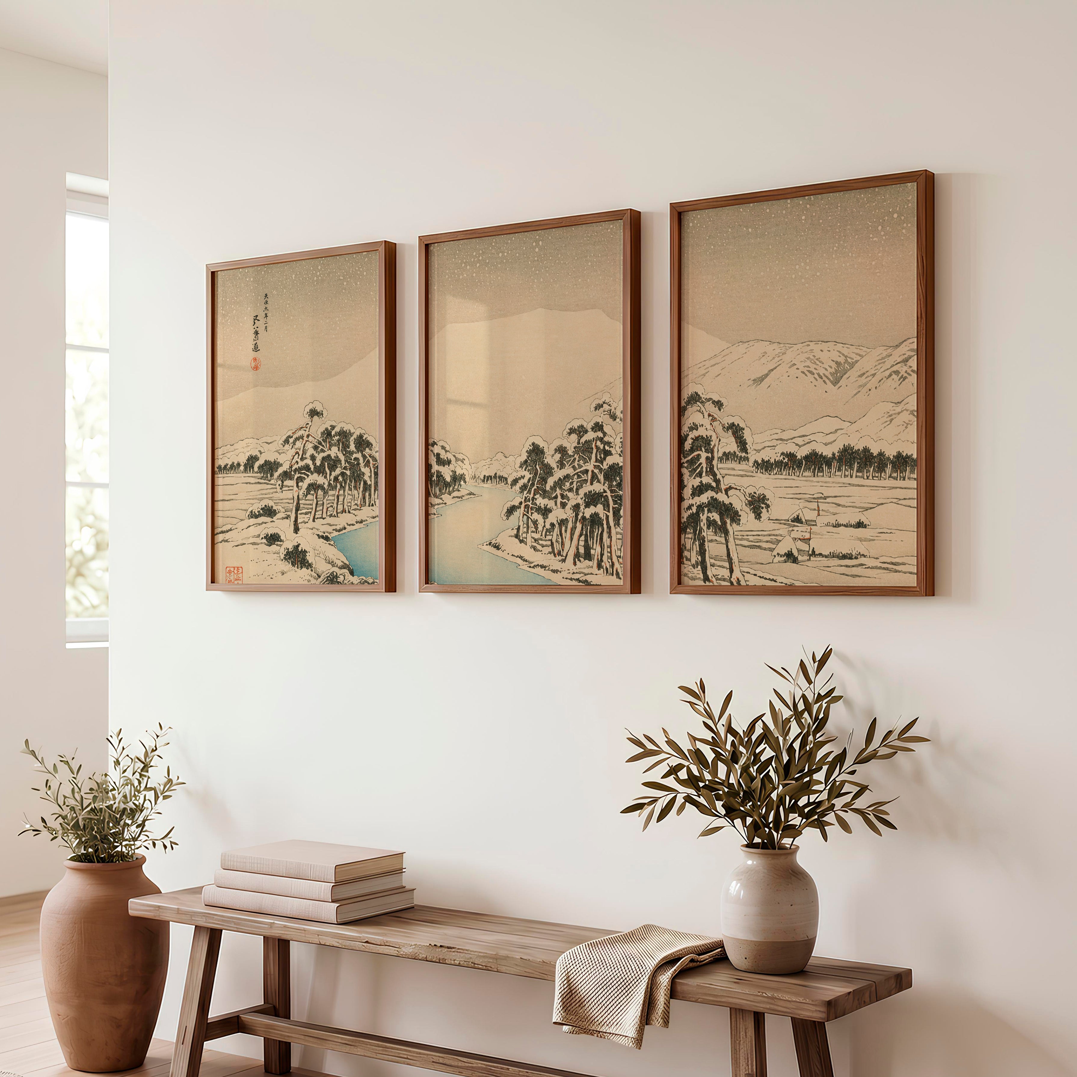 Japanese Bird Art Featuring Colorful Flying Herons - Dark Brown Framed Poster No Border - Artworksets