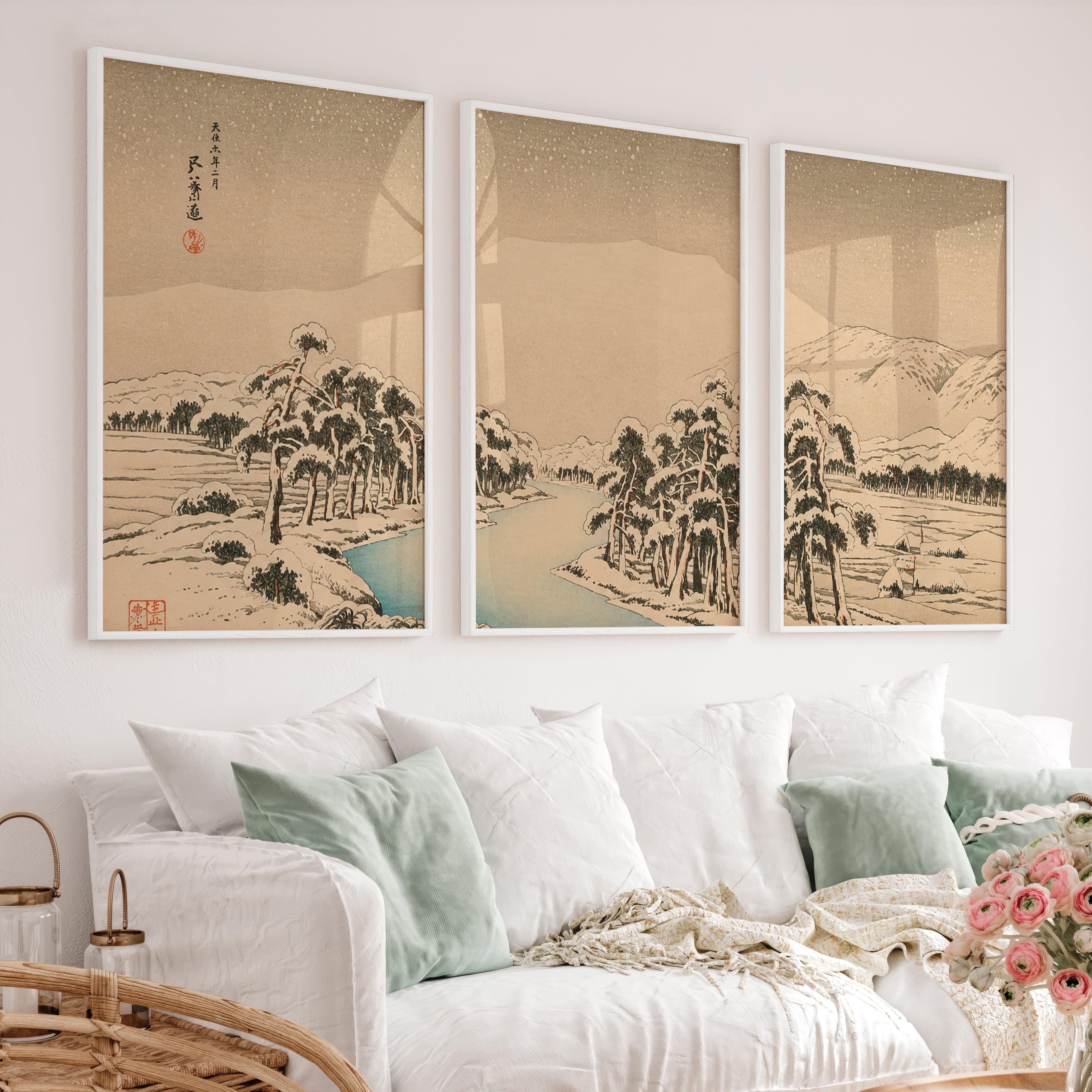 Japanese Bird Art Featuring Colorful Flying Herons - White Framed Poster No Border - Artworksets