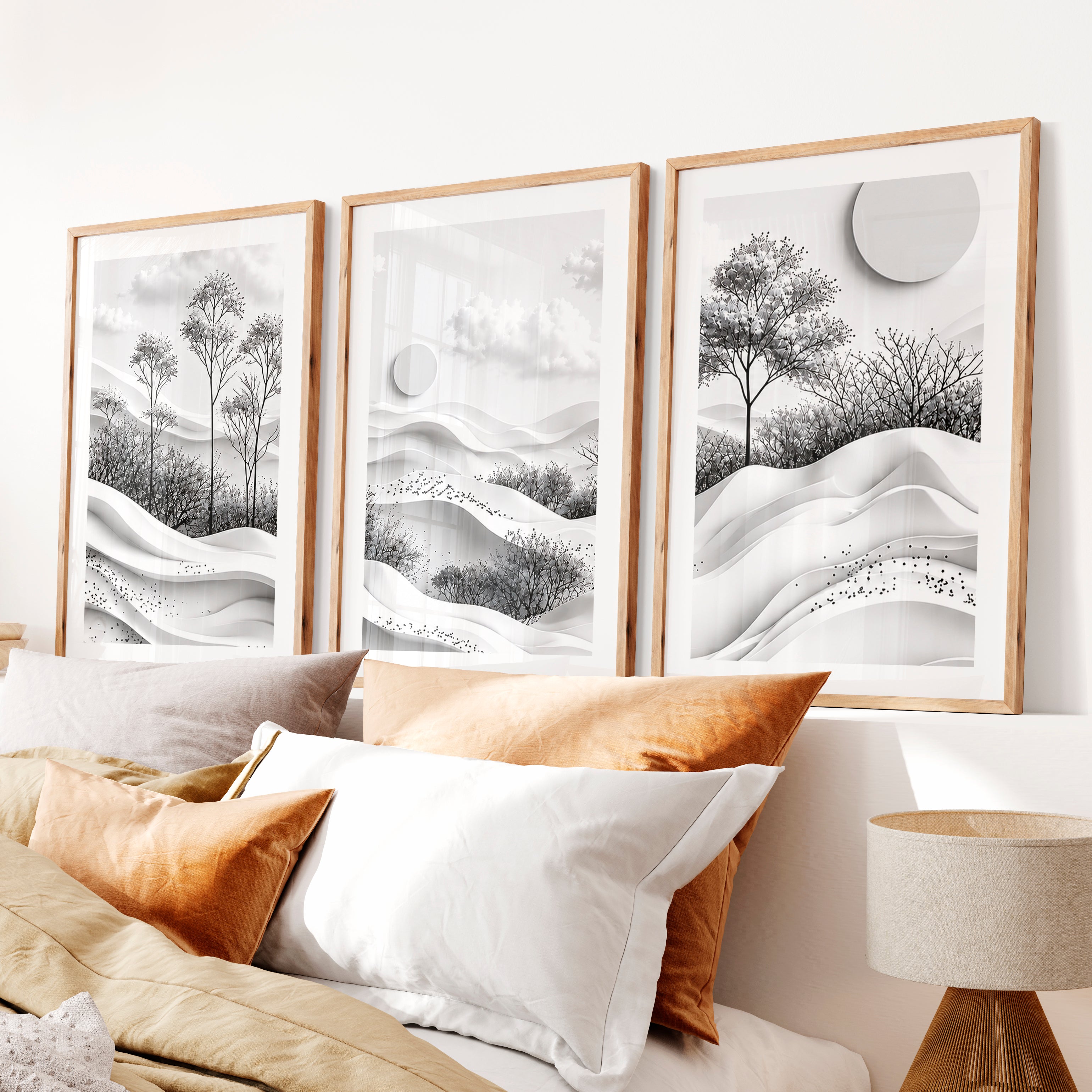 Japanese Bird Artwork Featuring Swallows and Cherry Blossoms- Natural Wood Framed Poster with White Border - Artworksets
