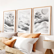 Japanese Bird Artwork Featuring Swallows and Cherry Blossoms- Natural Wood Framed Poster with White Border - Artworksets