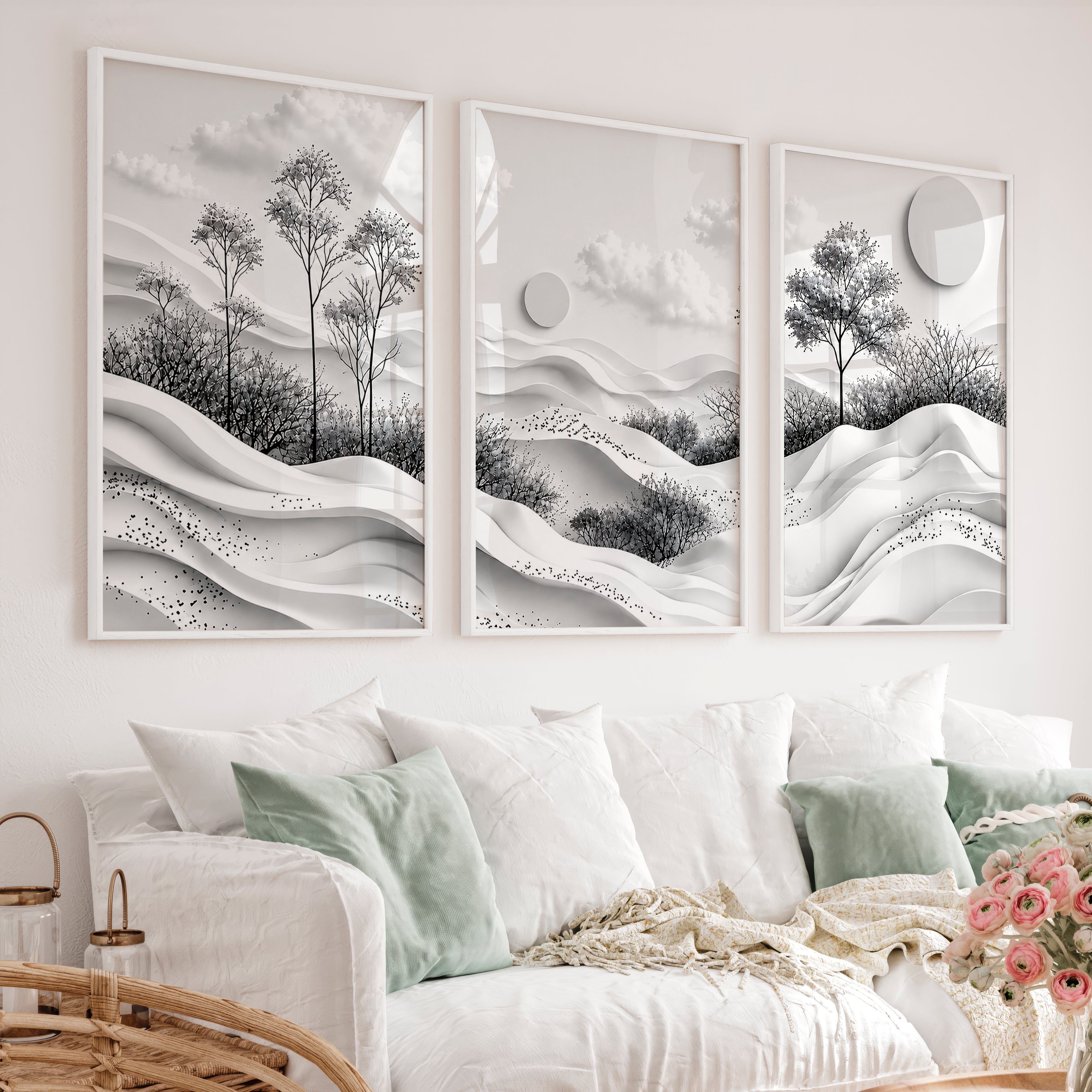 Japanese Bird Artwork Featuring Swallows and Cherry Blossoms - White Framed Poster No Border - Artworksets