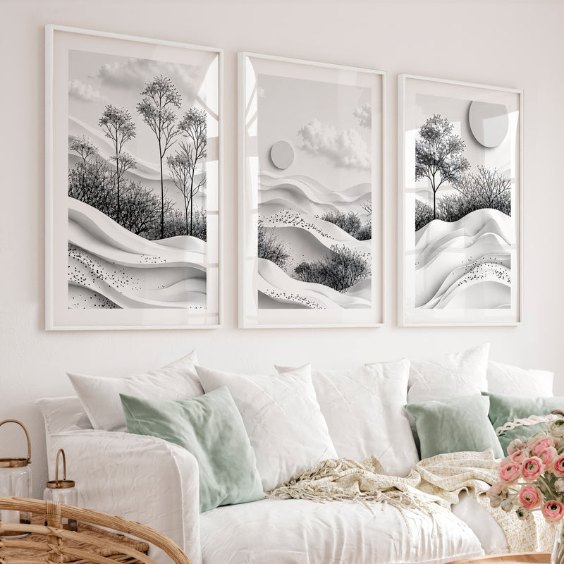 Japanese Bird Artwork Featuring Swallows and Cherry Blossoms - White Framed Poster with White Border - Artworksets