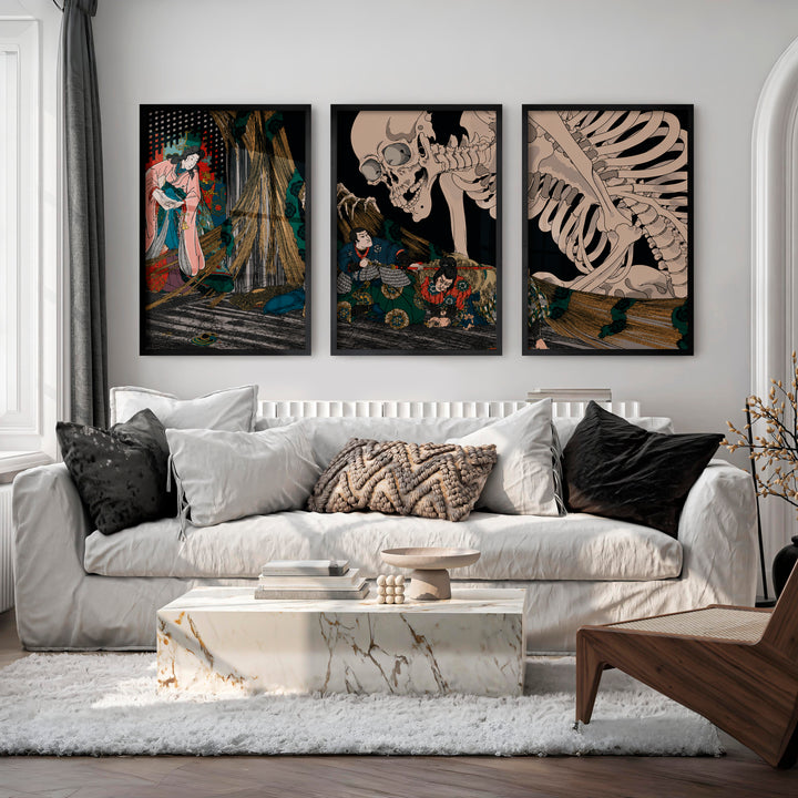 Japanese Block Prints Featuring Mount Fuji and Ocean Wave - Black Framed Poster No Border - Artworksets
