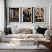 Japanese Block Prints Featuring Mount Fuji and Ocean Wave - Black Framed Poster with White Border - Artworksets