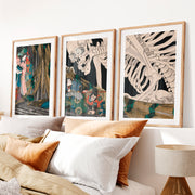 Japanese Block Prints Featuring Mount Fuji and Ocean Wave- Natural Wood Framed Poster with White Border - Artworksets