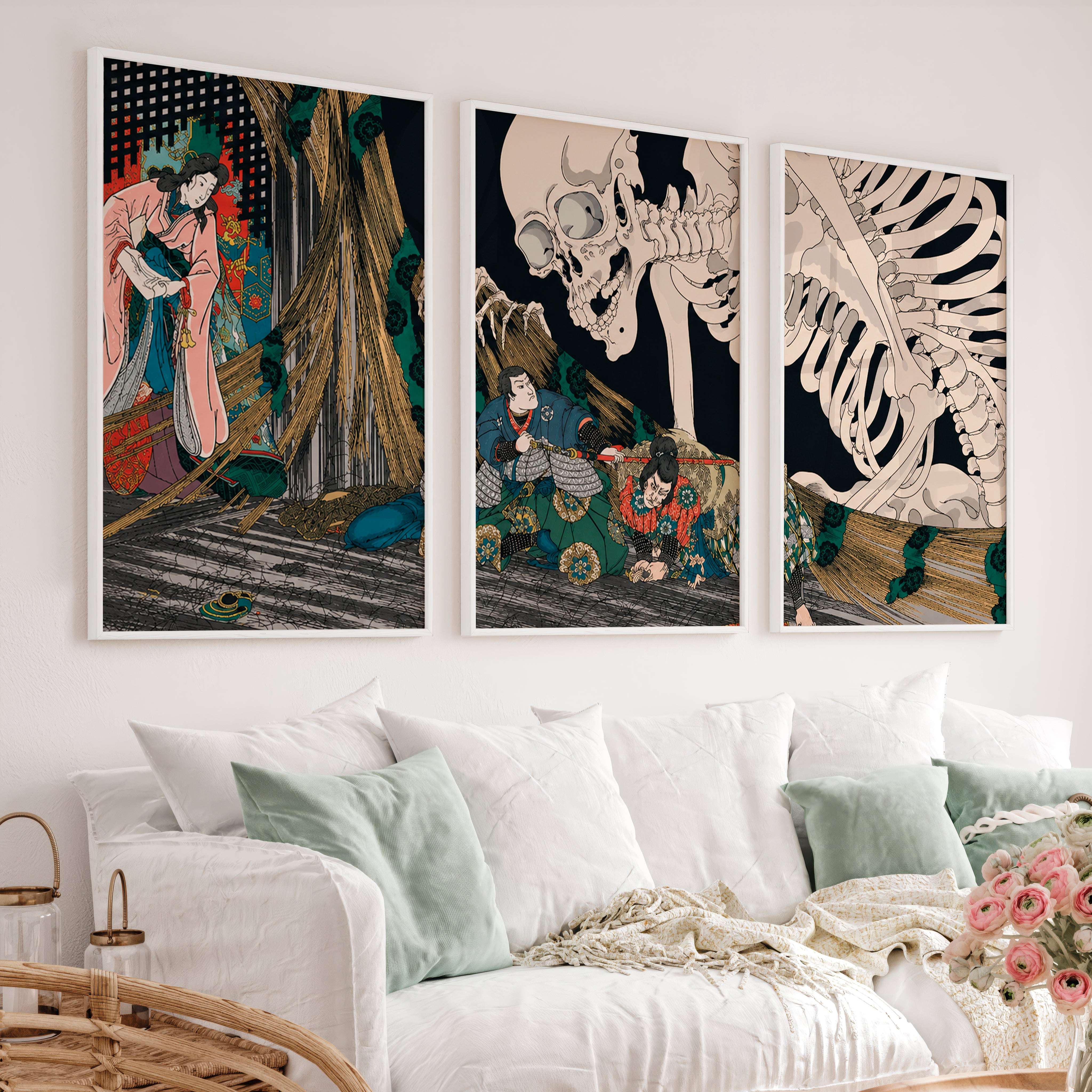 Japanese Block Prints Featuring Mount Fuji and Ocean Wave - White Framed Poster No Border - Artworksets