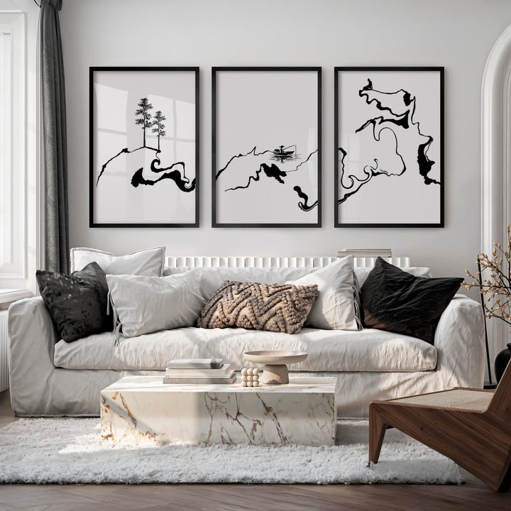 Japanese Cherry Blossom Art Featuring Delicate Cherry Branches - Black Framed Poster No Border - Artworksets