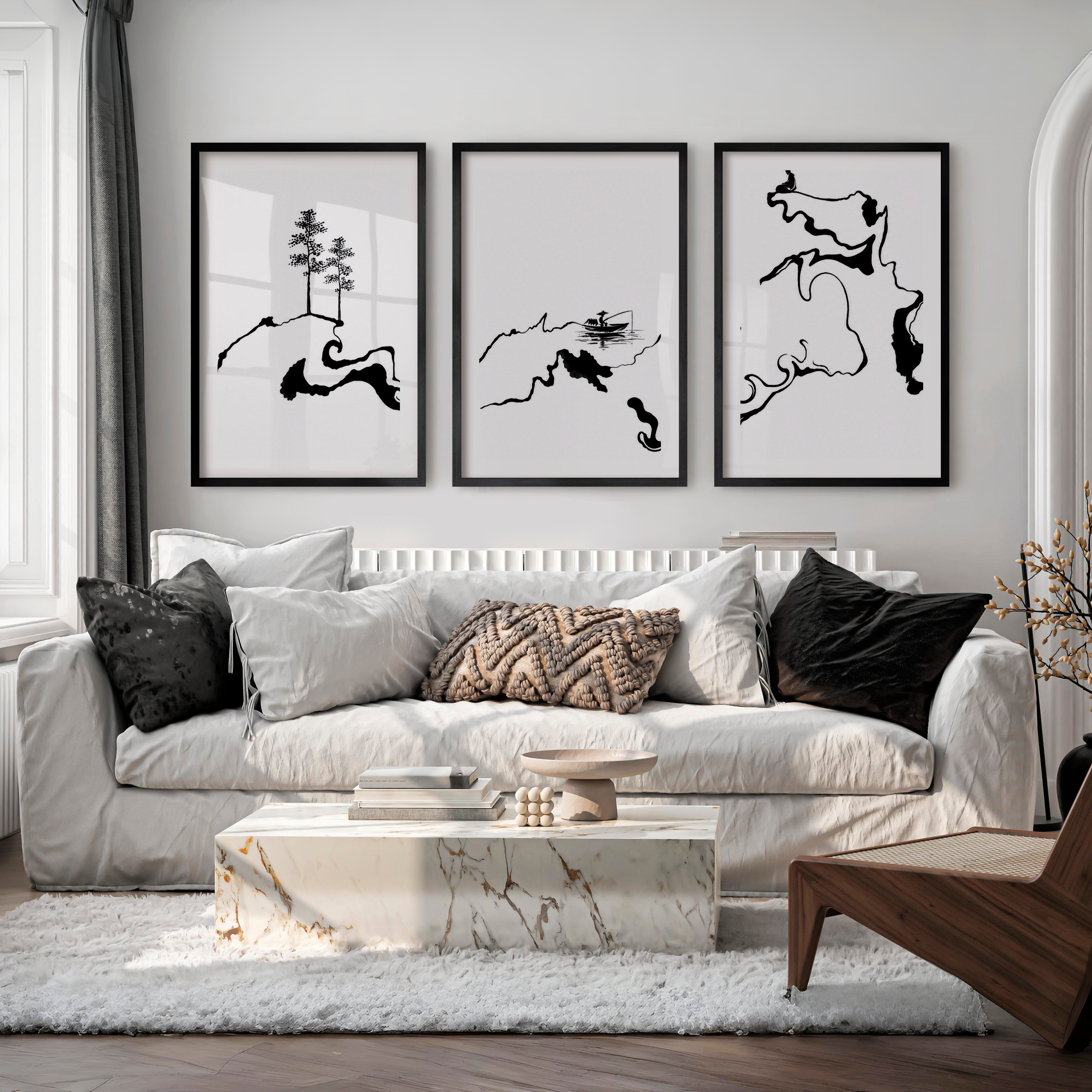 Japanese Cherry Blossom Art Featuring Delicate Cherry Branches - Black Framed Poster with White Border - Artworksets