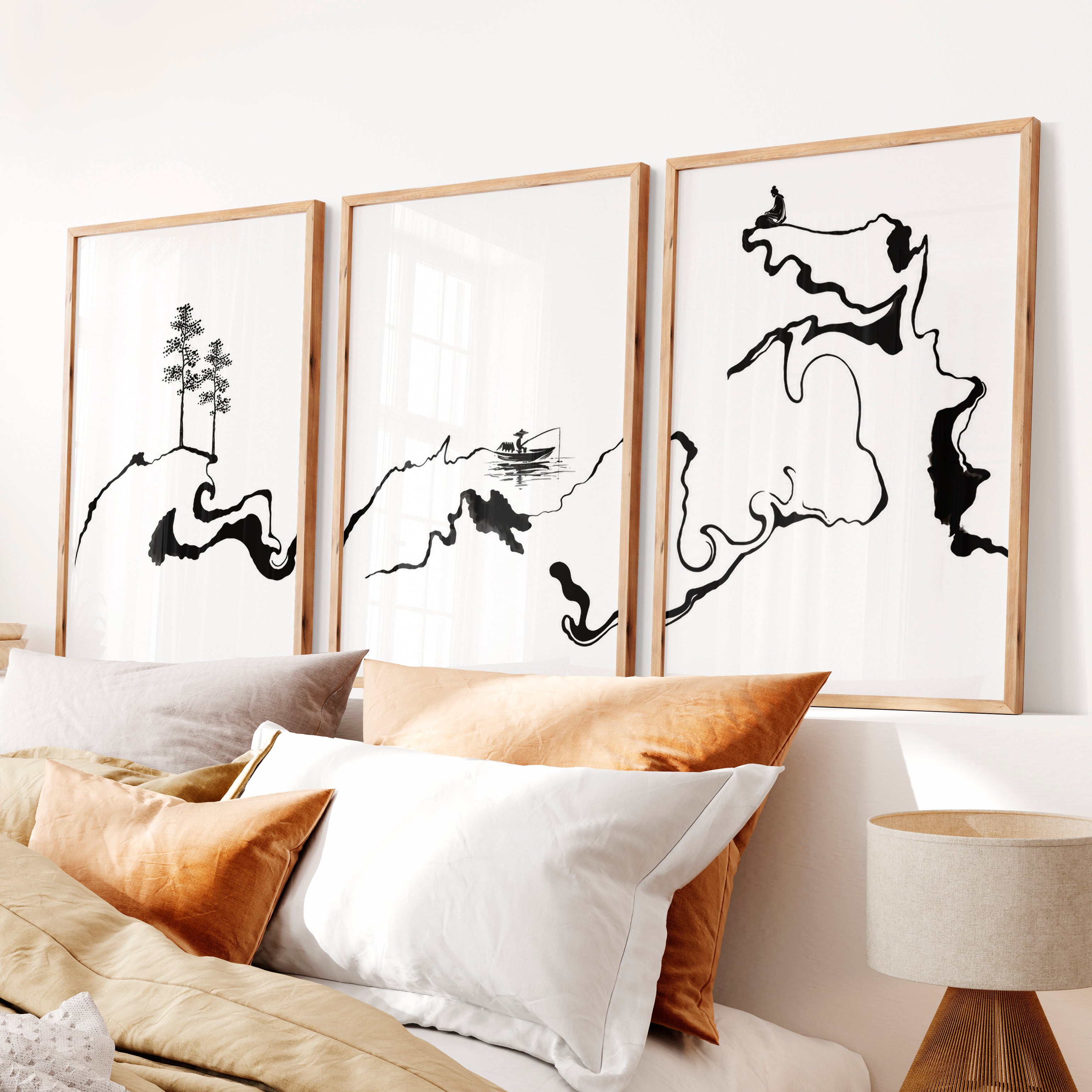 Japanese Cherry Blossom Art Featuring Delicate Cherry Branches - Natural Wood Framed Poster No Border - Artworksets