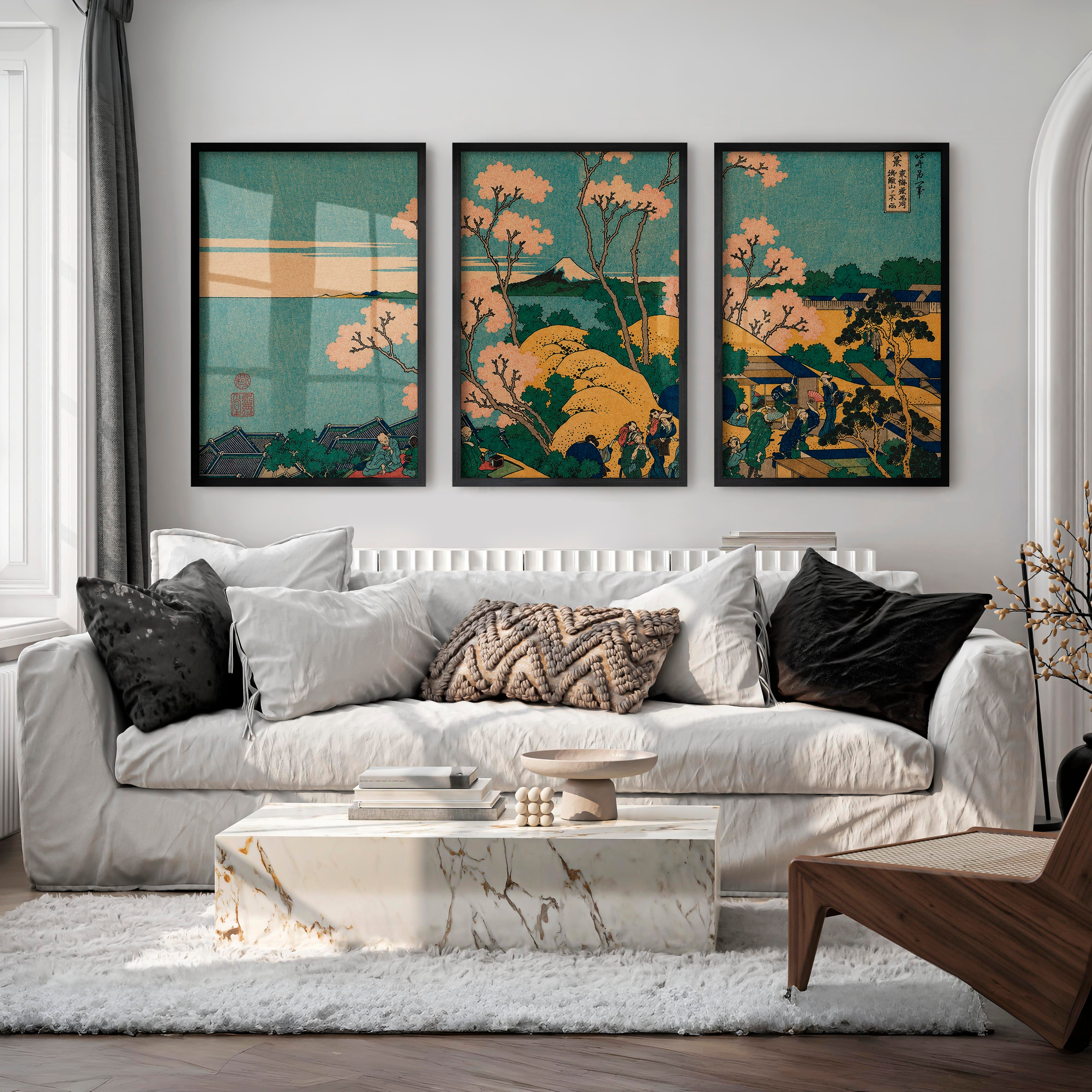 Textured Japanese Cherry Blossom Art with Coral Flowers - Black Framed Poster No Border - Artworksets