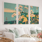 Textured Japanese Cherry Blossom Art with Coral Flowers - White Framed Poster No Border - Artworksets
