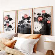 Japanese Cherry Blossom Art with White Blossoming Branches - Natural Wood Framed Poster No Border - Artworksets