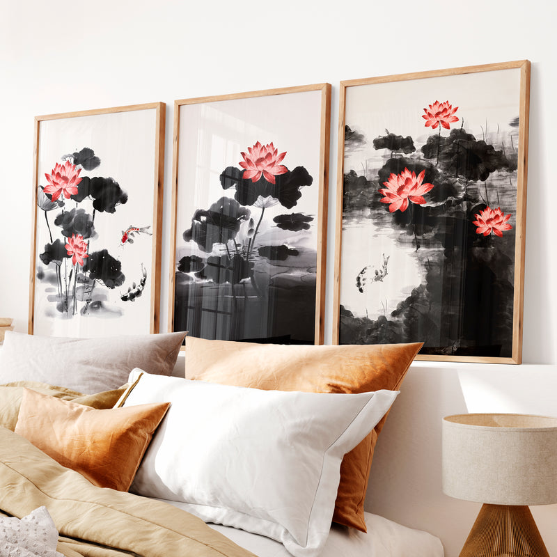 Japanese Cherry Blossom Art with White Blossoming Branches - Natural Wood Framed Poster No Border - Artworksets