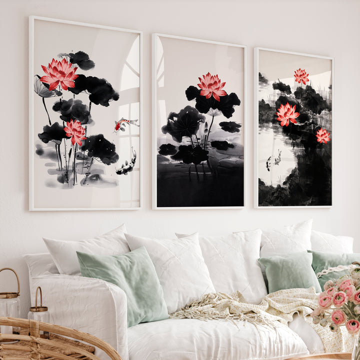 Japanese Cherry Blossom Art with White Blossoming Branches - White Framed Poster No Border - Artworksets