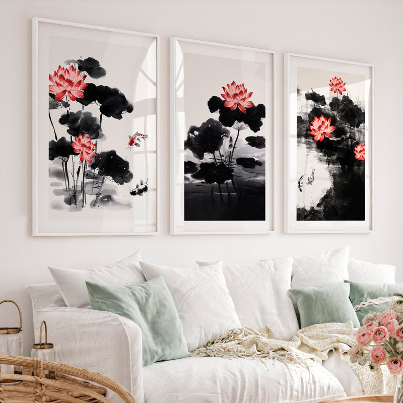 Japanese Cherry Blossom Art with White Blossoming Branches - White Framed Poster with White Border - Artworksets