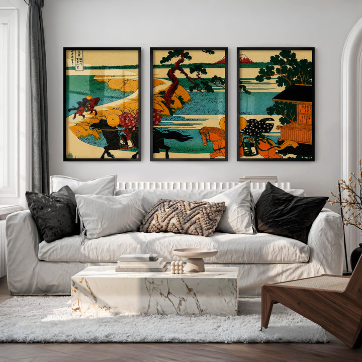 Elegant Japanese Crane Art Featuring Bamboo and Mountain Flight - Black Framed Poster No Border - Artworksets