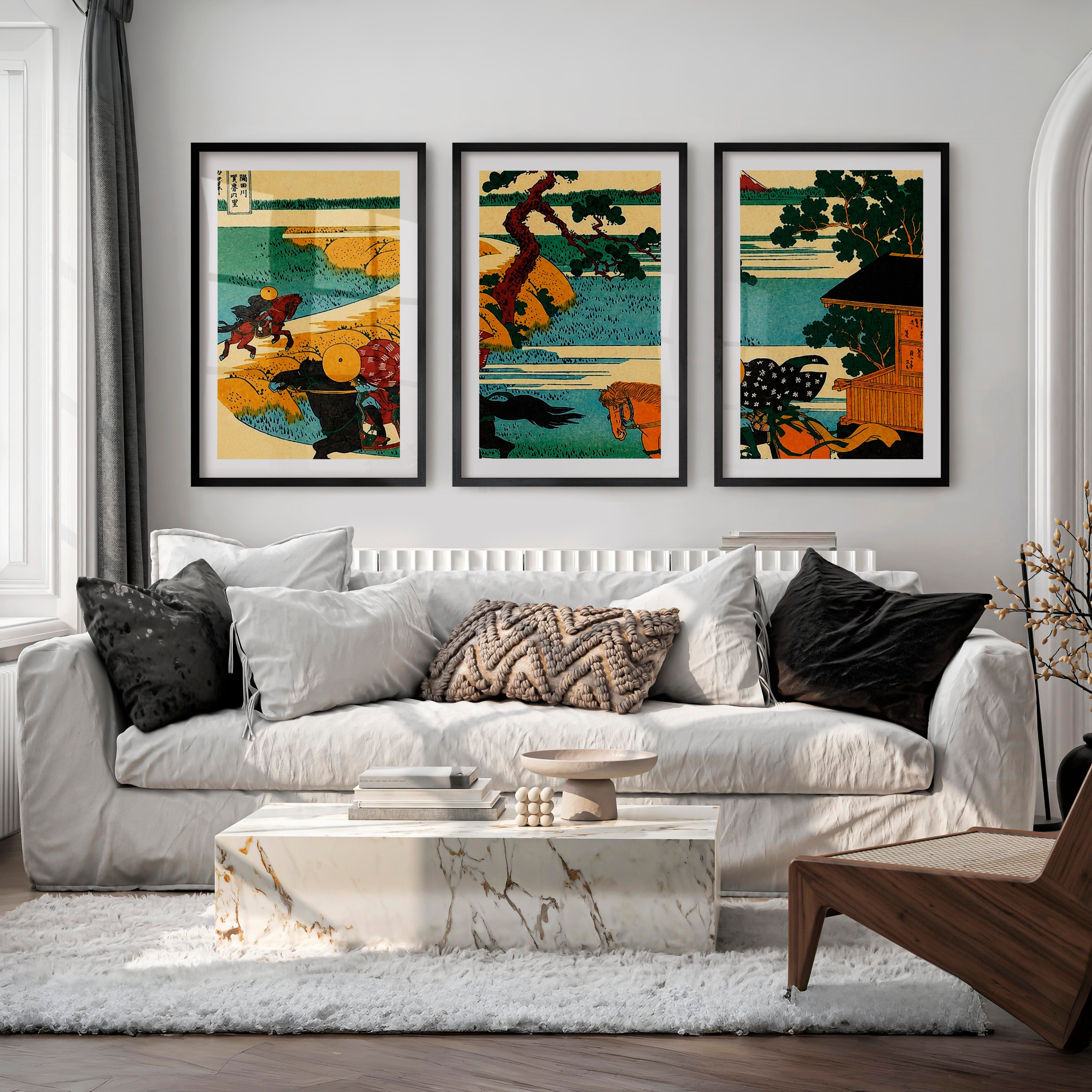 Elegant Japanese Crane Art Featuring Bamboo and Mountain Flight - Black Framed Poster with White Border - Artworksets