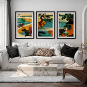 Elegant Japanese Crane Art Featuring Bamboo and Mountain Flight - Black Framed Poster with White Border - Artworksets