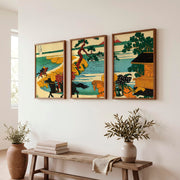 Elegant Japanese Crane Art Featuring Bamboo and Mountain Flight - Dark Brown Framed Poster No Border - Artworksets