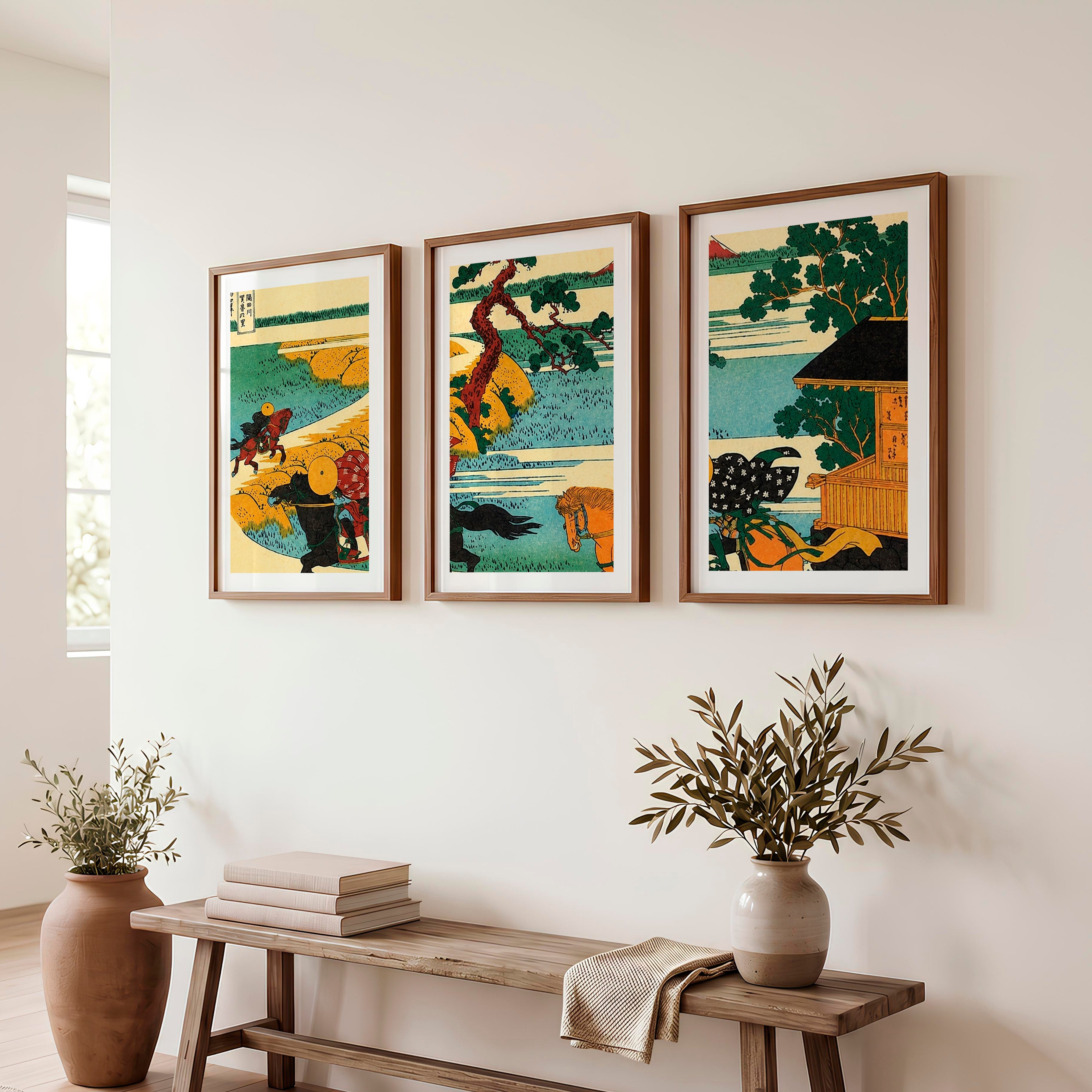 Elegant Japanese Crane Art Featuring Bamboo and Mountain Flight - Dark Brown Framed Poster with White Border - Artworksets