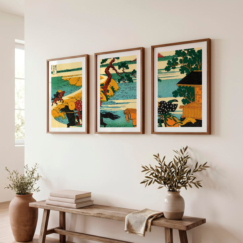 Elegant Japanese Crane Art Featuring Bamboo and Mountain Flight - Dark Brown Framed Poster with White Border - Artworksets