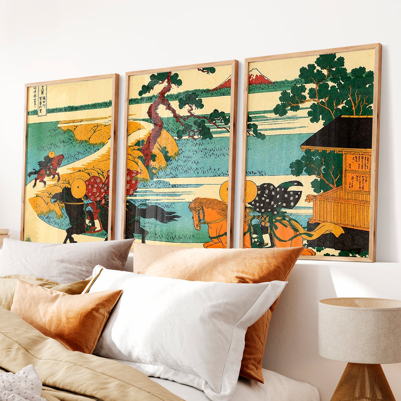 Elegant Japanese Crane Art Featuring Bamboo and Mountain Flight - Natural Wood Framed Poster No Border - Artworksets
