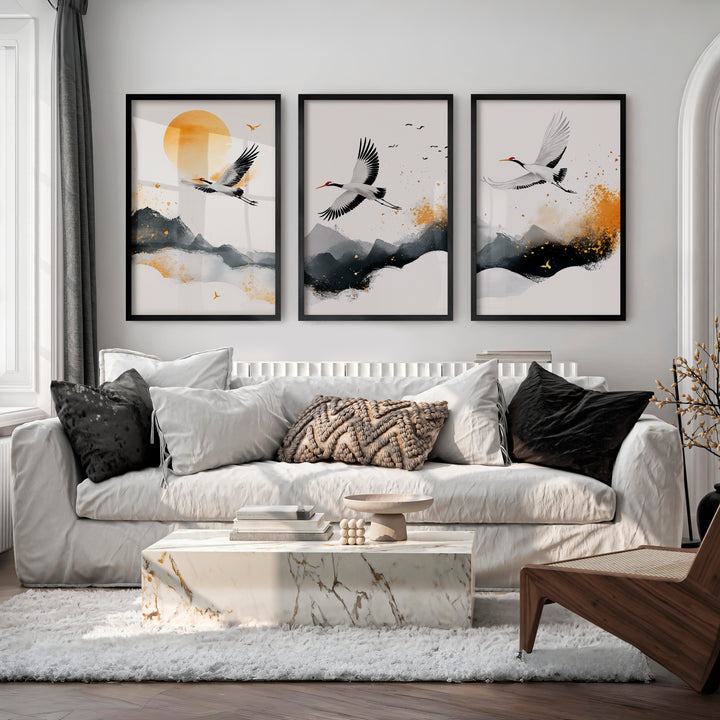 Japanese Floral Art Featuring Bamboo and Blooming Branch - Black Framed Poster No Border - Artworksets
