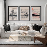 Elegant Japanese Floral Art Featuring Bamboo and Lotus - Black Framed Poster with White Border - Artworksets