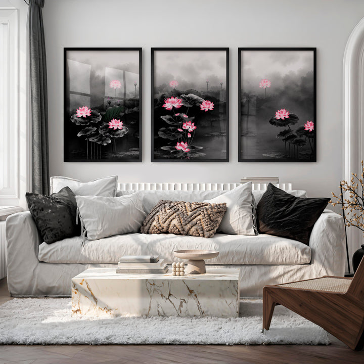 Elegant Japanese Floral Art Featuring Delicate Botanical Branches - Black Framed Poster No Border - Artworksets
