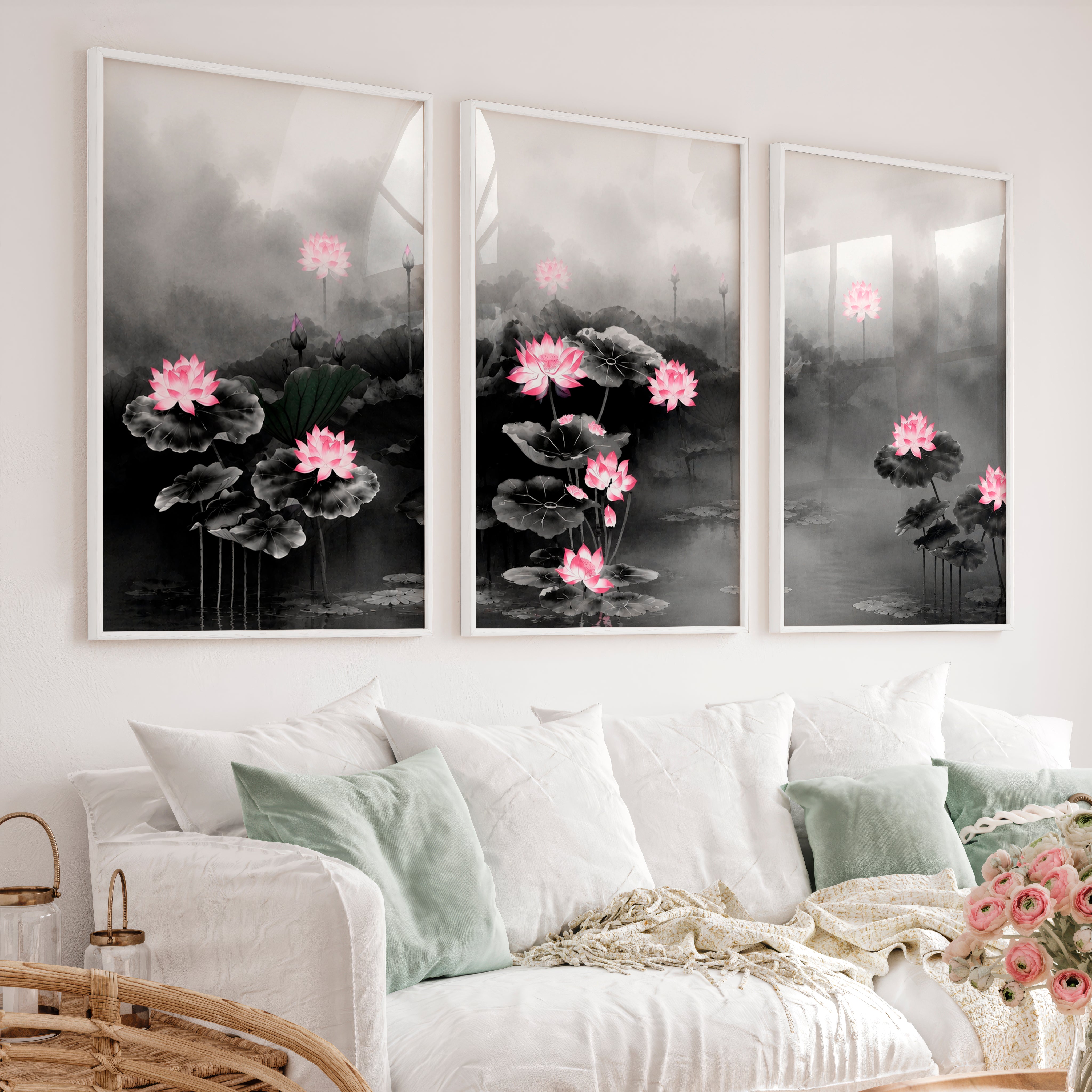 Elegant Japanese Floral Art Featuring Delicate Botanical Branches - White Framed Poster No Border - Artworksets