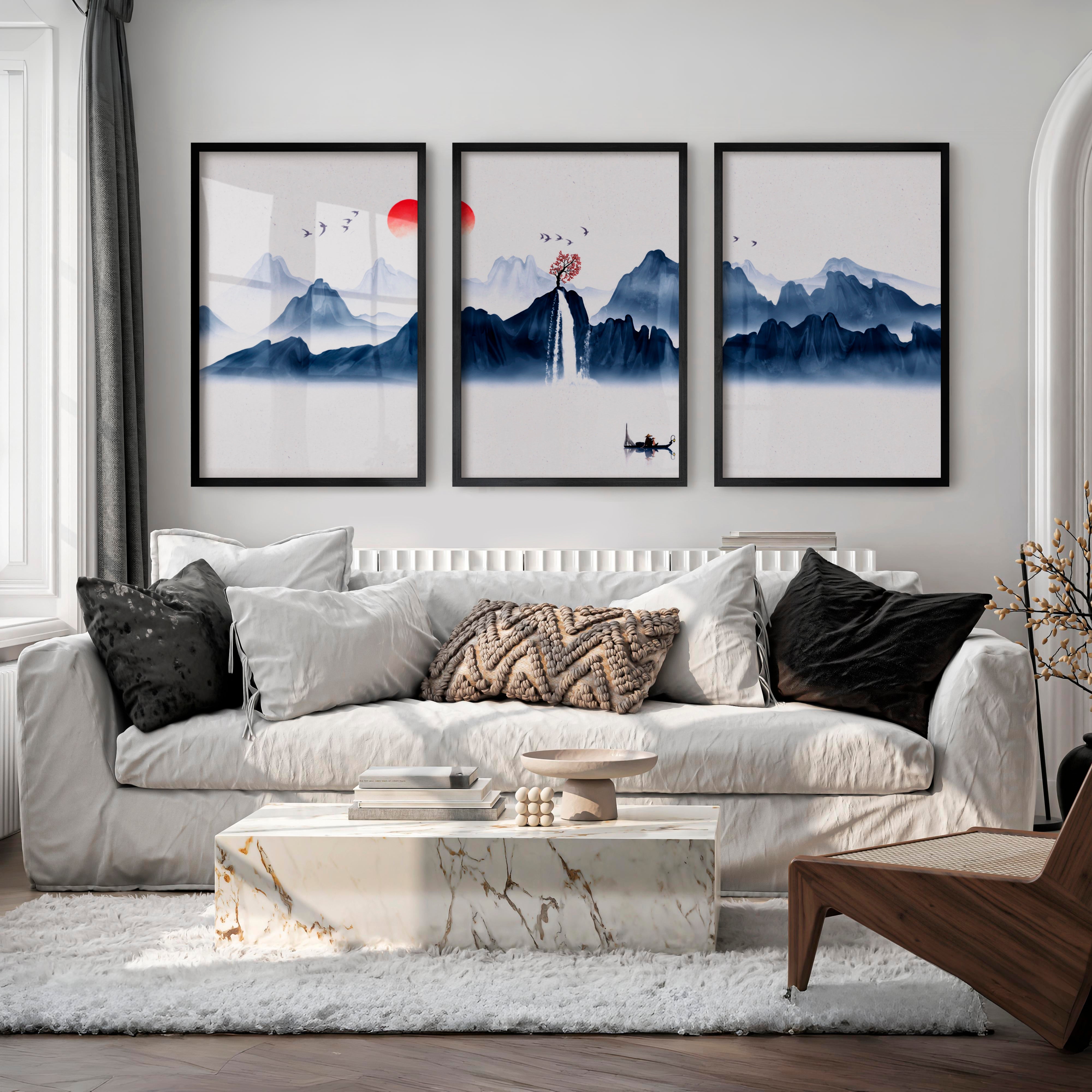 Japanese Floral Art Featuring Red Berry Branches - Black Framed Poster No Border - Artworksets