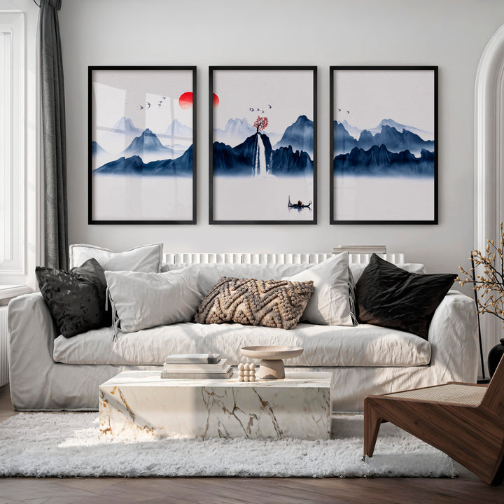 Japanese Floral Art Featuring Red Berry Branches - Black Framed Poster No Border - Artworksets