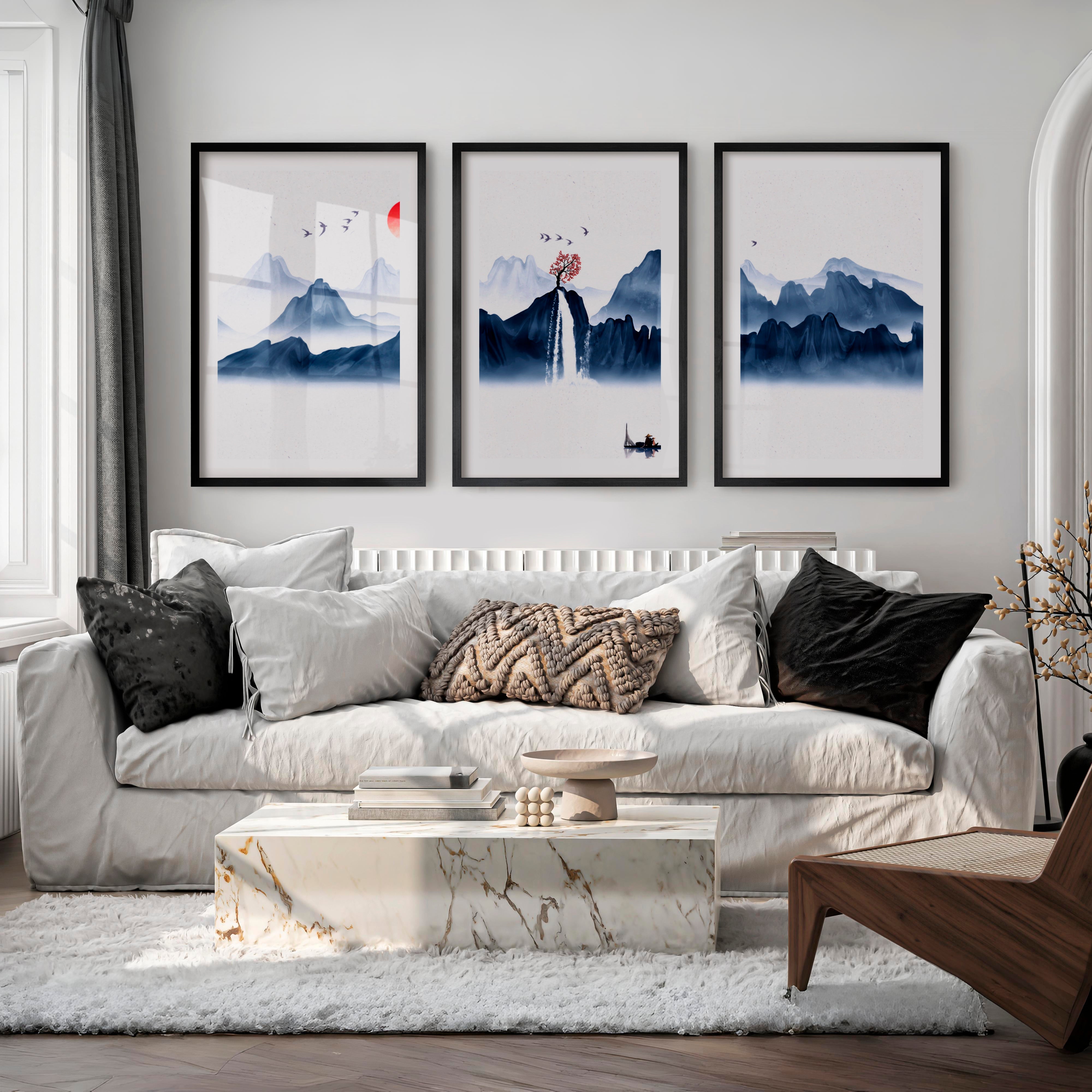 Japanese Floral Art Featuring Red Berry Branches - Black Framed Poster with White Border - Artworksets
