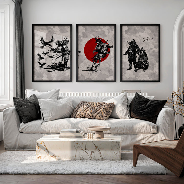 Japanese Floral Art Featuring Ocean Waves and Boat Scene - Black Framed Poster No Border - Artworksets