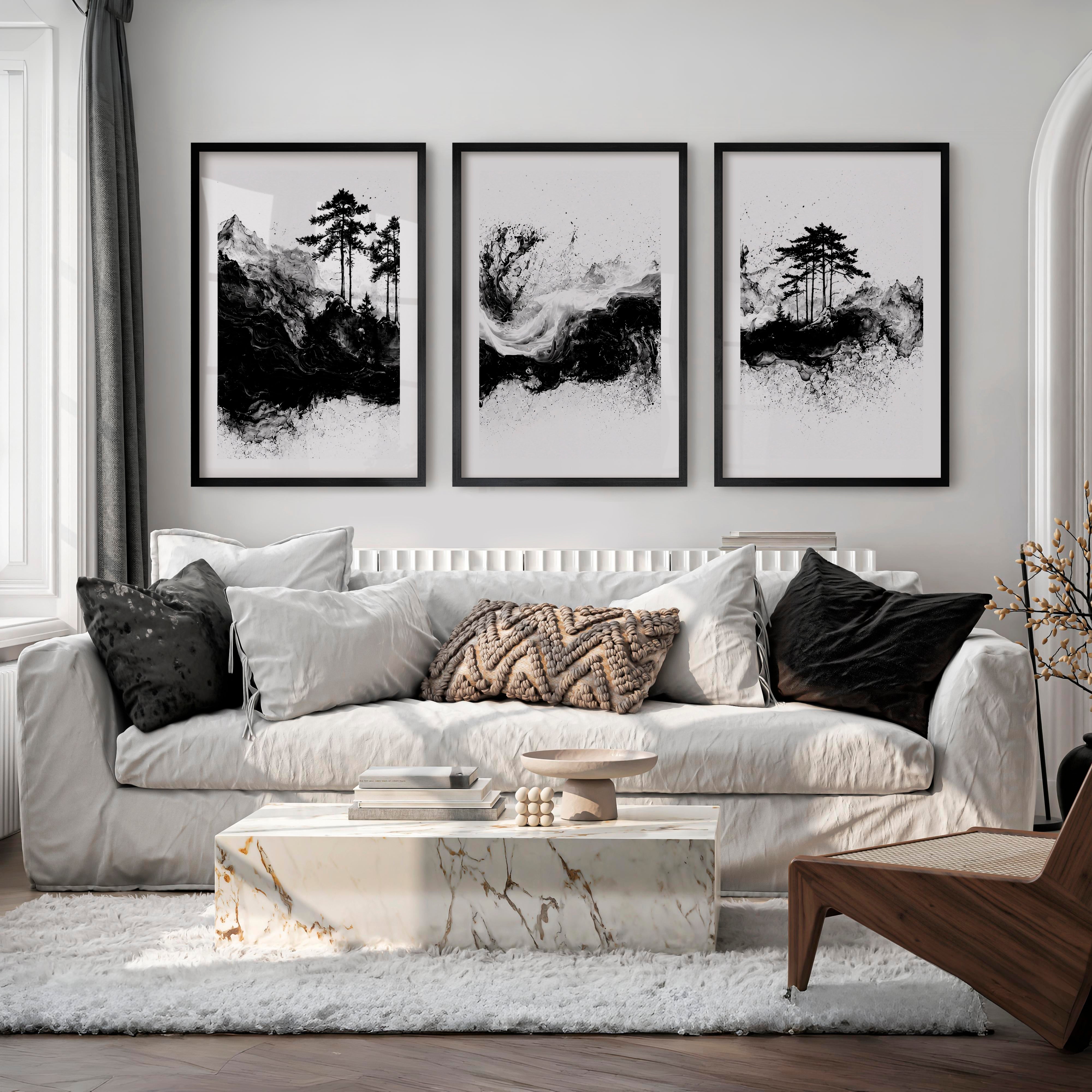 Japanese Floral Art Featuring Wildflowers in Warm Autumn Tones - Black Framed Poster with White Border - Artworksets