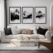 Japanese Floral Art Featuring Wildflowers in Warm Autumn Tones - Black Framed Poster with White Border - Artworksets