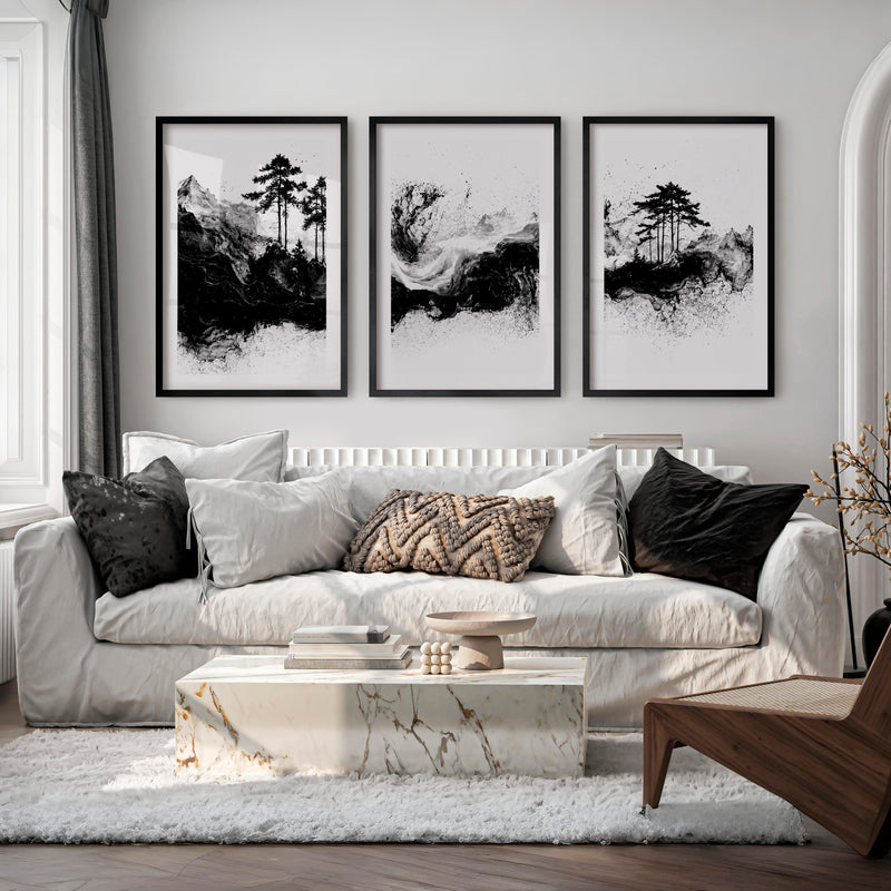 Japanese Floral Art Featuring Wildflowers in Warm Autumn Tones - Black Framed Poster with White Border - Artworksets