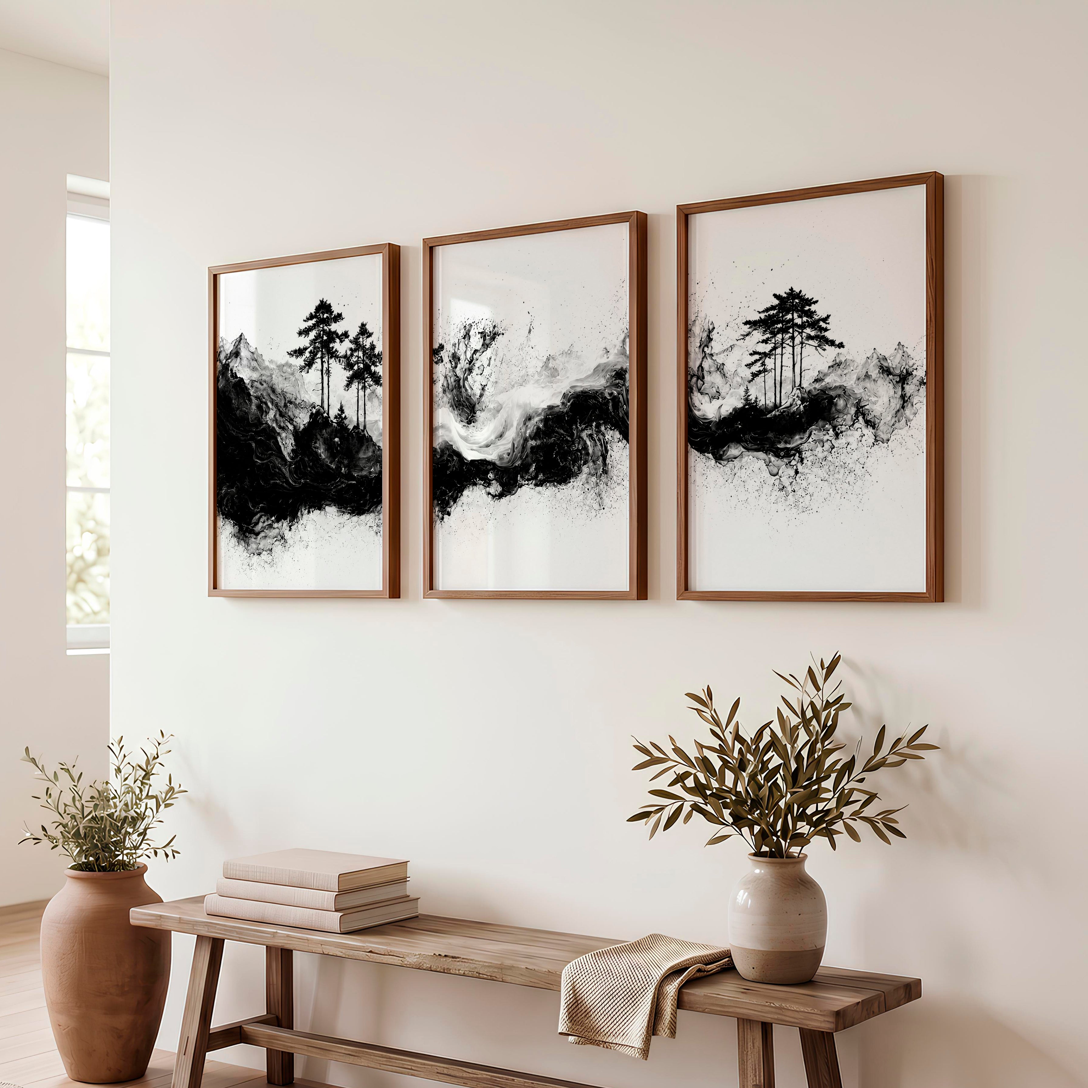Japanese Floral Art Featuring Wildflowers in Warm Autumn Tones - Dark Brown Framed Poster No Border - Artworksets