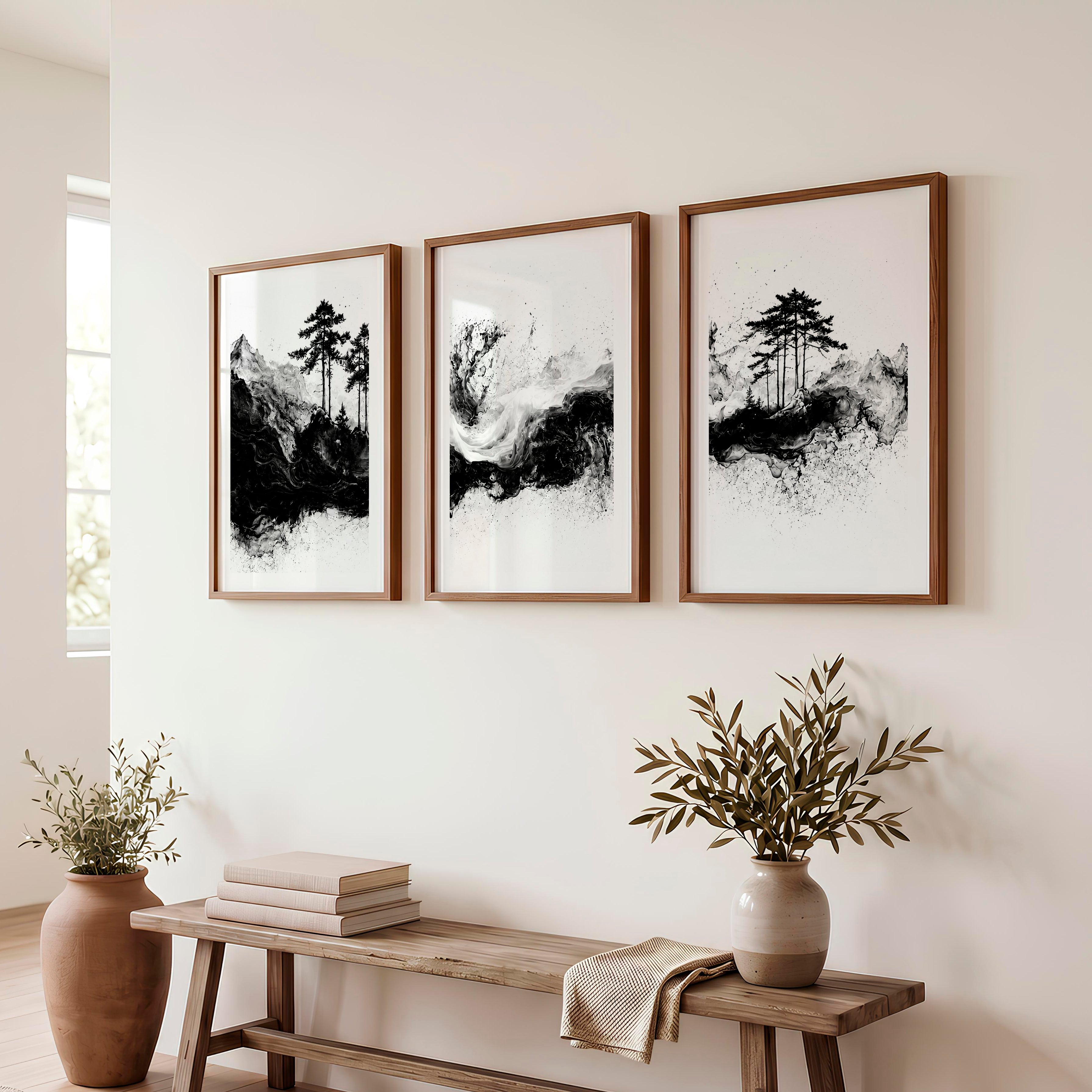 Japanese Floral Art Featuring Wildflowers in Warm Autumn Tones - Dark Brown Framed Poster with White Border - Artworksets