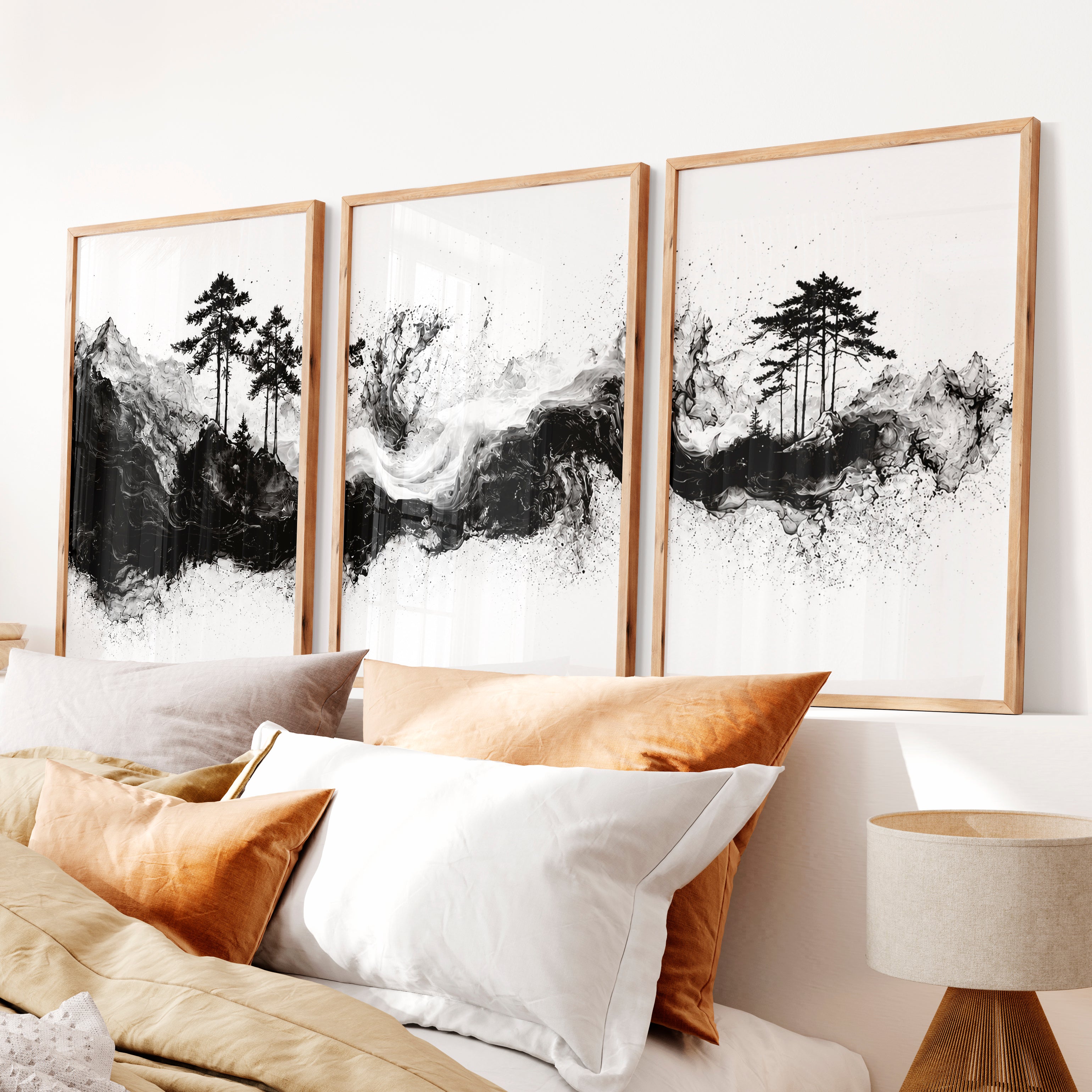 Japanese Floral Art Featuring Wildflowers in Warm Autumn Tones - Natural Wood Framed Poster No Border - Artworksets
