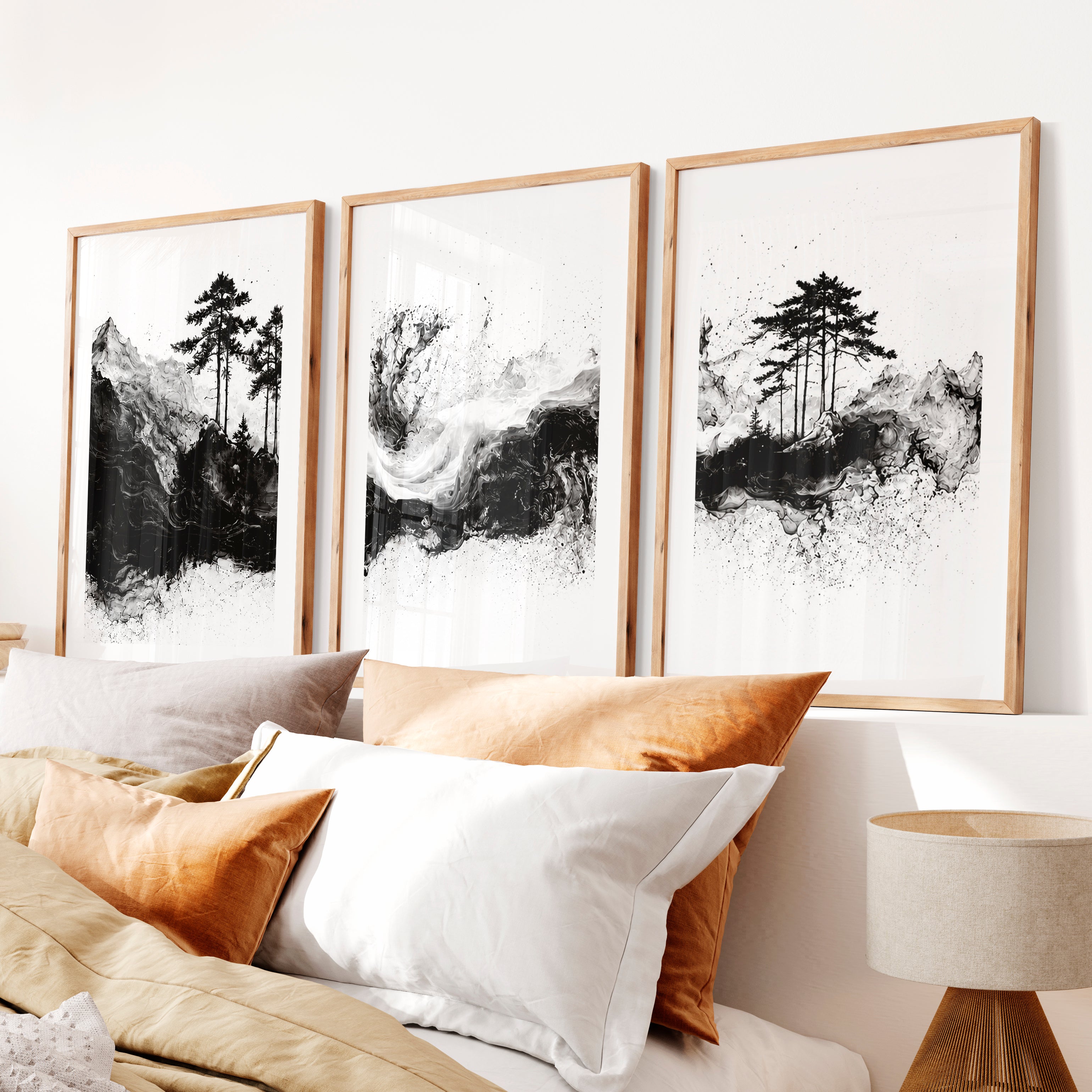 Japanese Floral Art Featuring Wildflowers in Warm Autumn Tones- Natural Wood Framed Poster with White Border - Artworksets