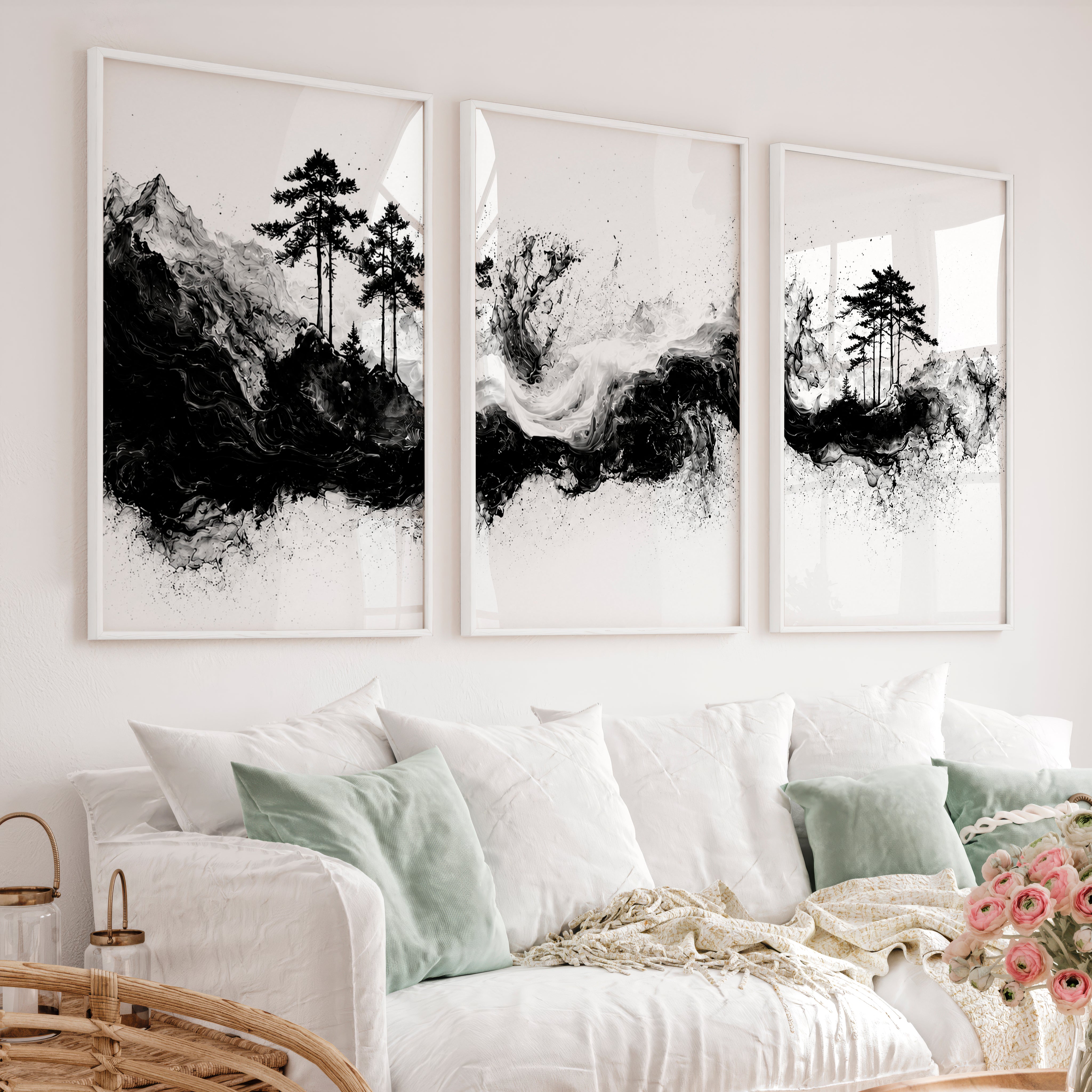 Japanese Floral Art Featuring Wildflowers in Warm Autumn Tones - White Framed Poster No Border - Artworksets