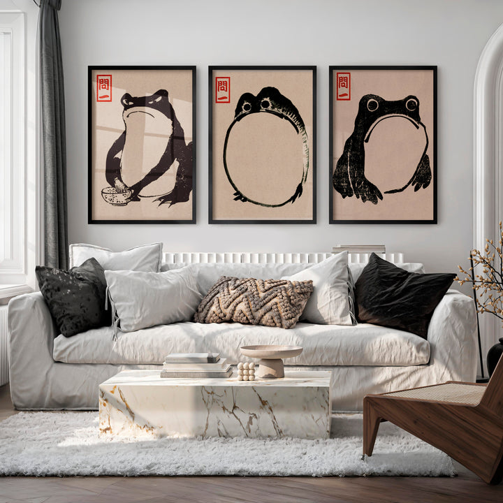 Ink Frog japanese frog poster Set - Black Framed Poster No Border - Artworksets