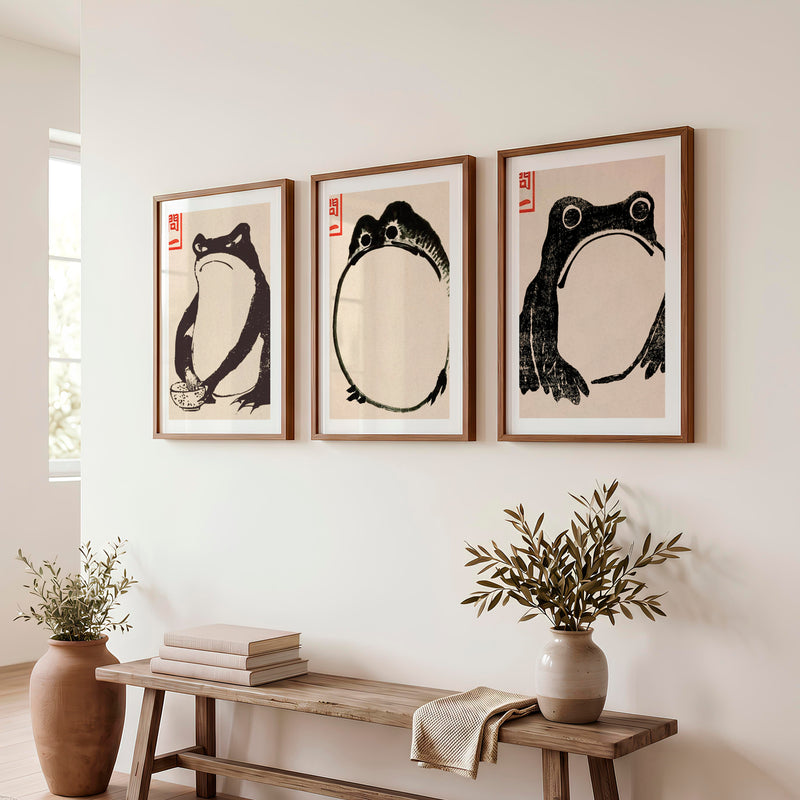 Ink Frog japanese frog poster Set - Dark Brown Framed Poster with White Border - Artworksets